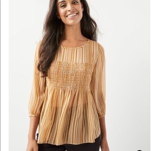RW&Co. Yellow Striped Chiffon Blouse With Smocking